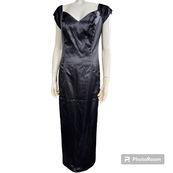 Vintage Marlene's Black 60" Long Gown / Black Satin Long Maxi Dress Gown - Picture 14 of 15